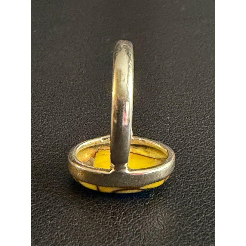 Sterling Silver Ring Turquoise Honey Dahlia Yellow Southwest Bezel 925 Size 7.5 - Picture 8 of 11